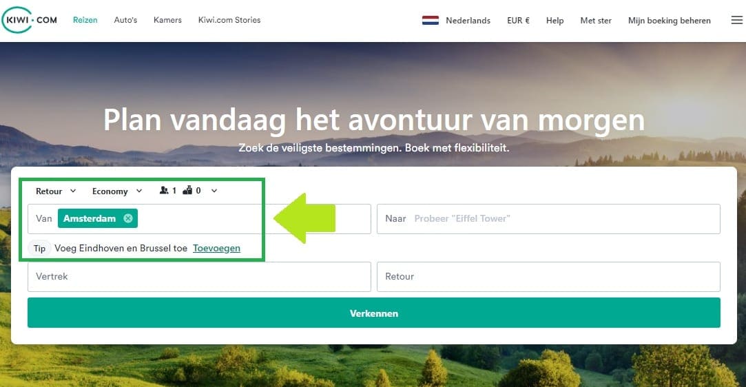 Vliegtickets zoeken bij Kiwi.com