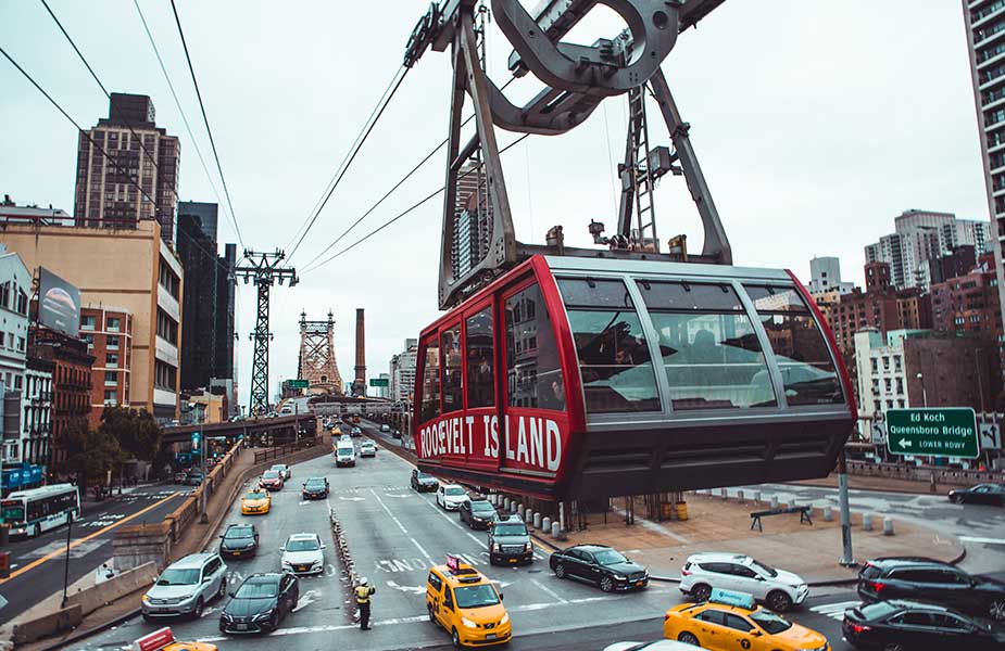 De kabelbaan van Manhattan naar Roosevelt Island