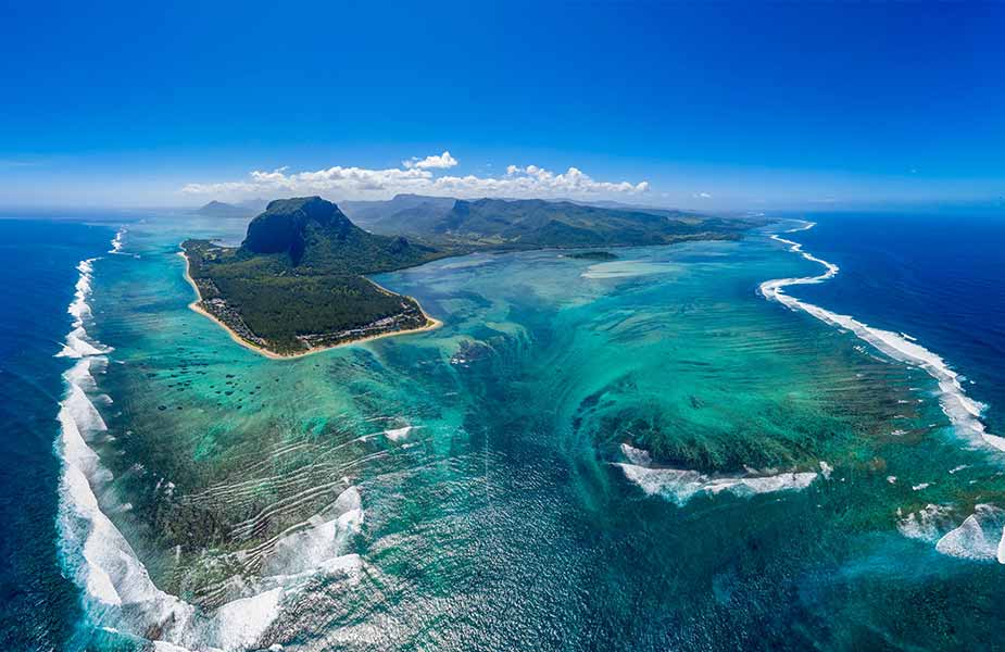 Het eiland Mauritius gezien vanuit de lucht