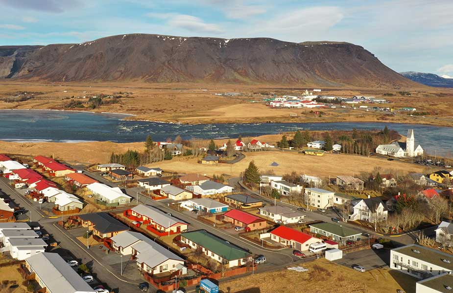 Het stadje Selfoss in IJsland