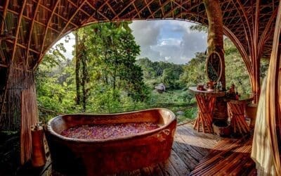 Bad met uitzicht van Bambu Hotel Bali