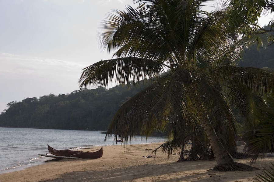 Een tropisch eilandje met palmbomen in Madagaskar 