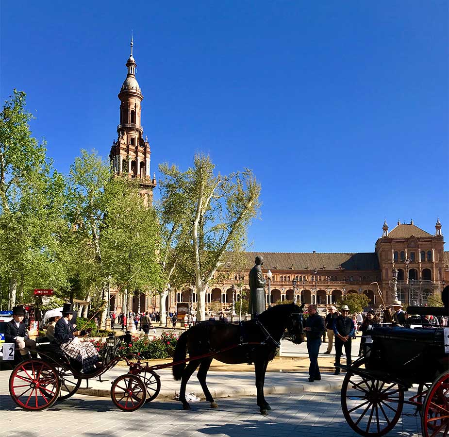 Koet bij de Plaza de Espana in Sevilla