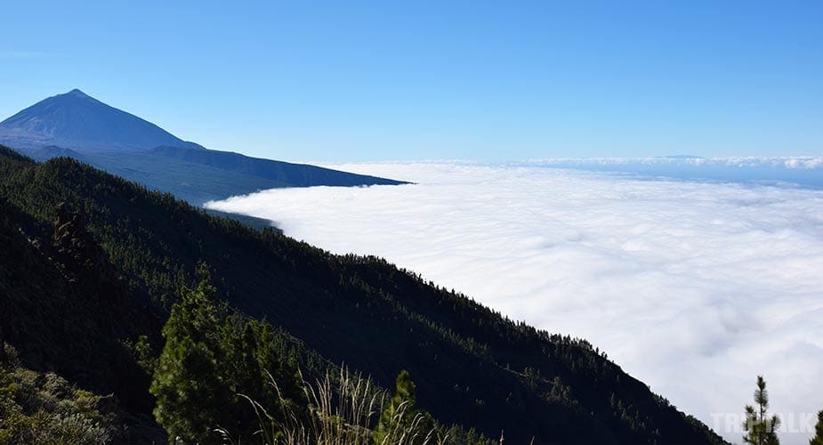 Het wolkendek wat tegen de uitloop van El Teide aan ligt in het noorden