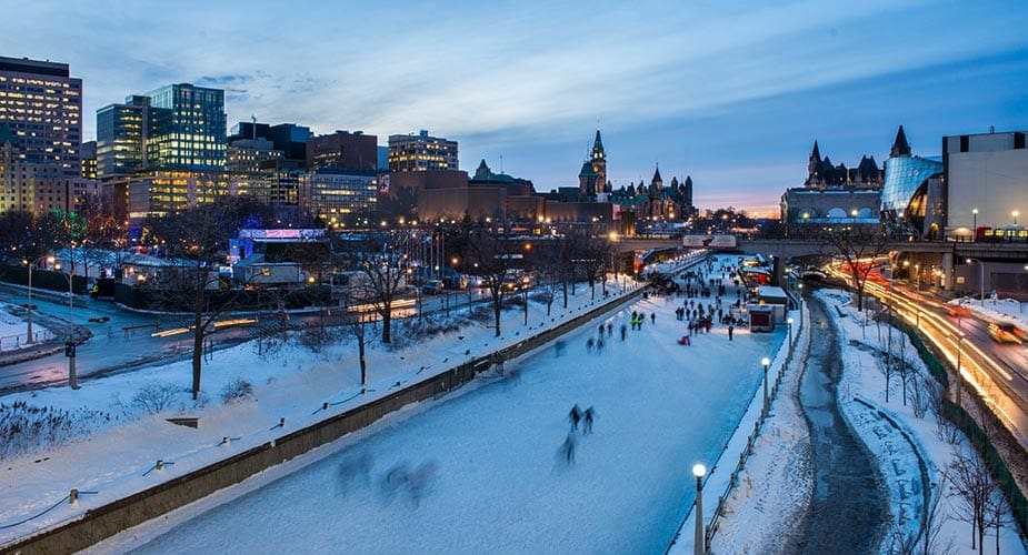 De stad Ottowa in de winter