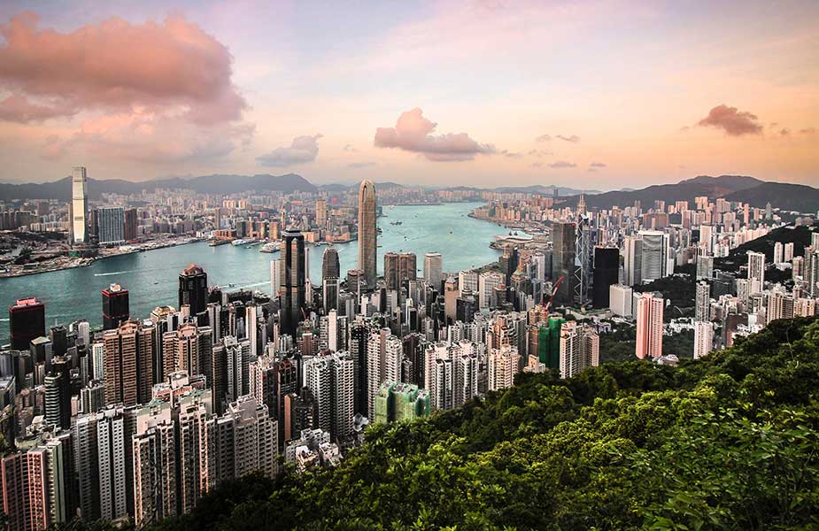 Skyline van de stad Hong Kong