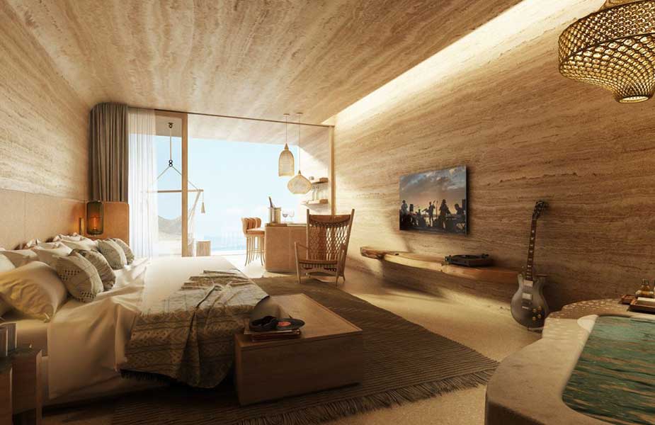 Het aparte interieur van The Cave Suite van Six Senses Ibiza