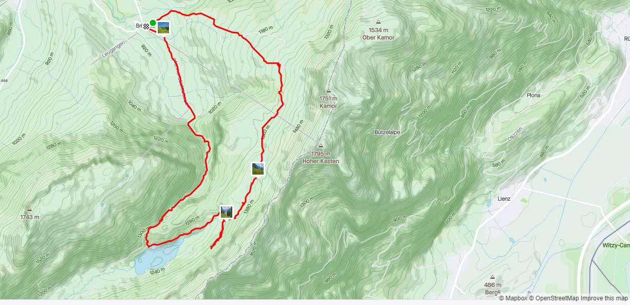 De route van de hike naar de Samtisersee