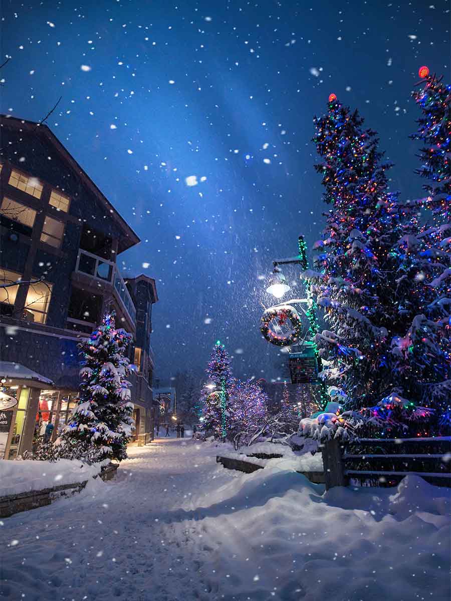 De plaats Whistler in de sneeuw tijdens kerst