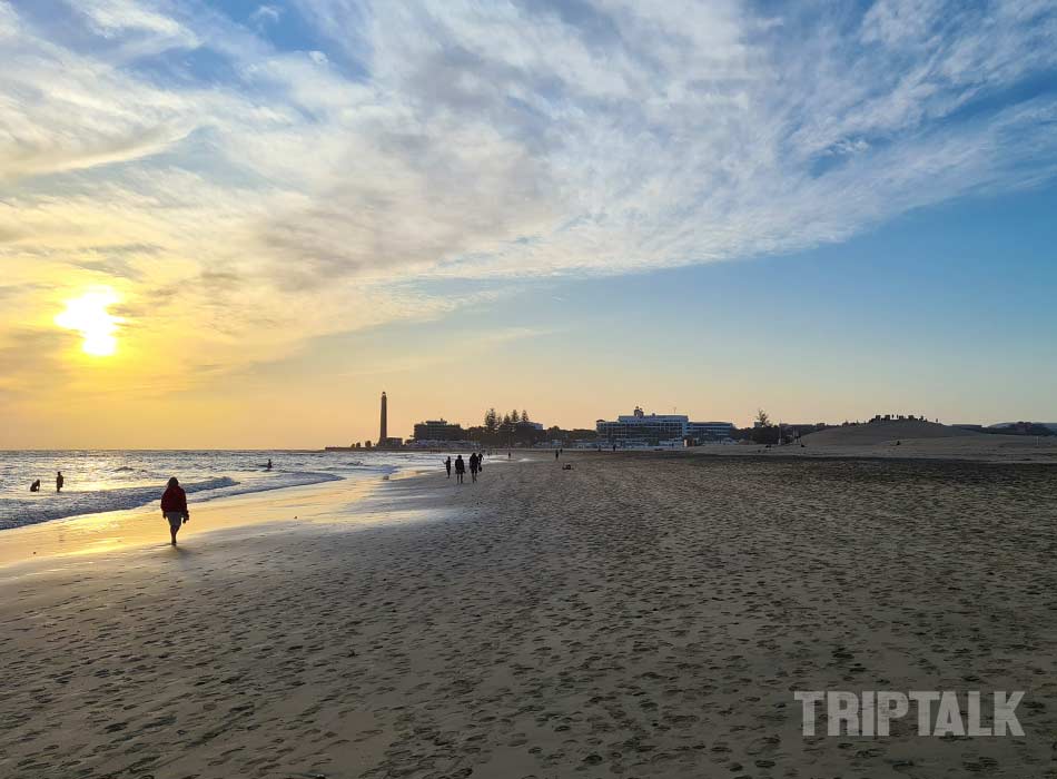 Zonsondergang bij strand Gran Canaria Dunas Maspalomas