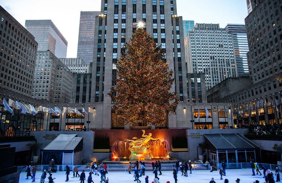 Kerstboom en schaatsbaan Rockefeller Center in New York