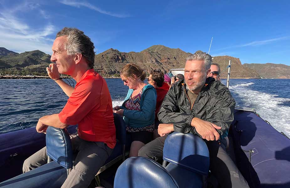 Jeroen op boot in Tenerife
