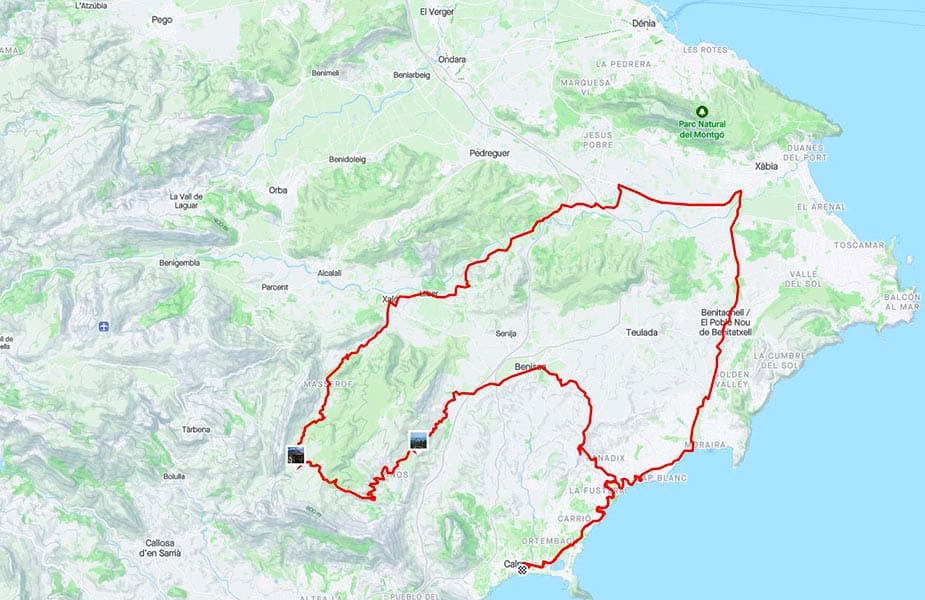Fiets route vanuit Calpe naar Puerto de Bernia