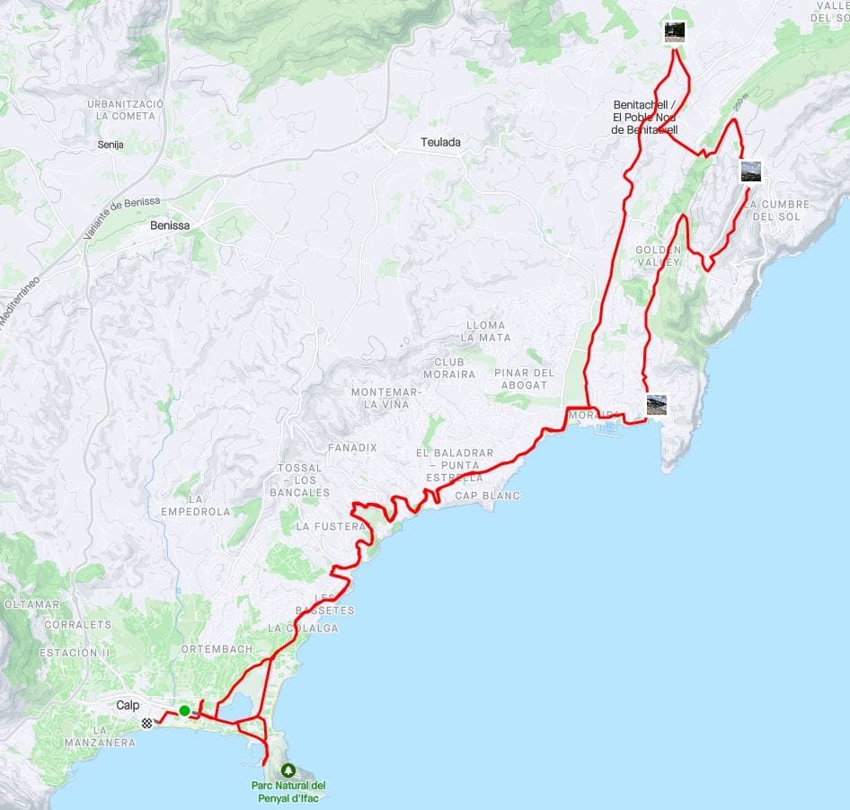 Fiets route vanuit Calpe naar Cumbre del Sol