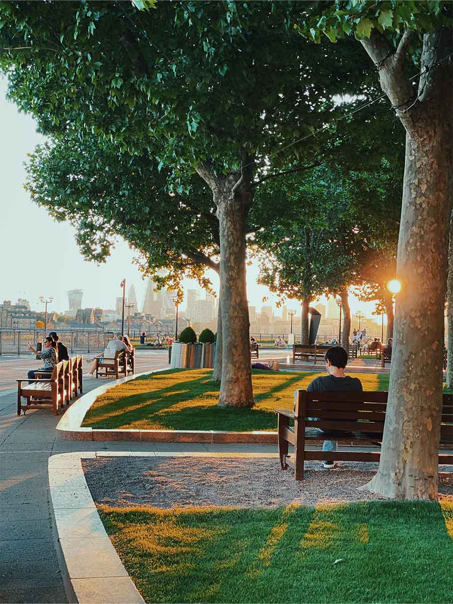 Relaxen in Canary Warf park tijdens je stedentrip naar Londen