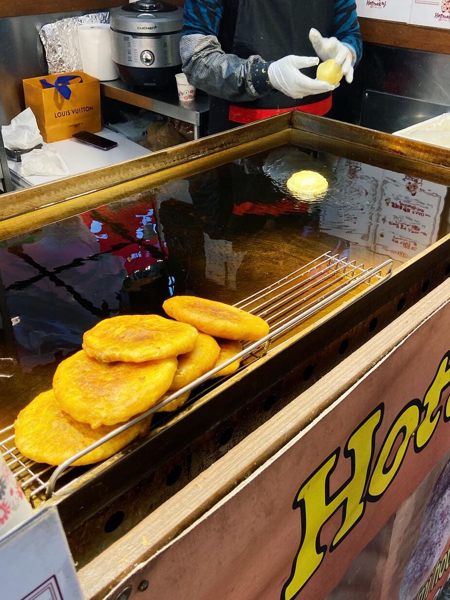 Hotteok in Gwangjang Market in Seoul