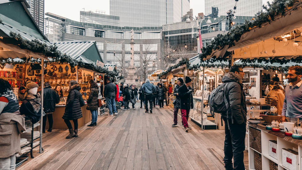 Kerstmarkt in New York bij Columbus Circle