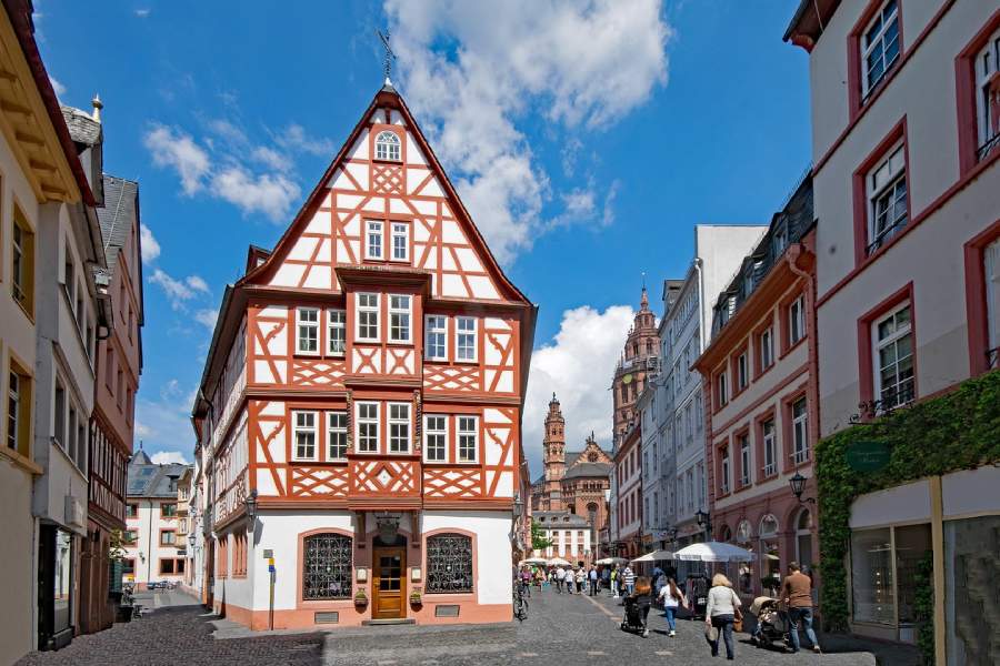 Vakwerkhuizen in de Duits stad Mainz